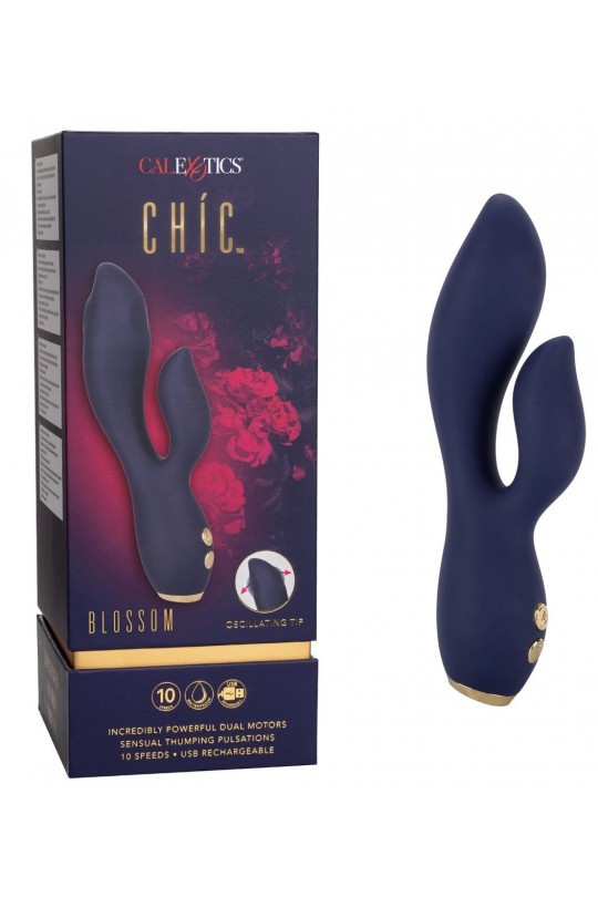 Синий вибромассажер-кролик Chi­c Blossom - 15,75 см.