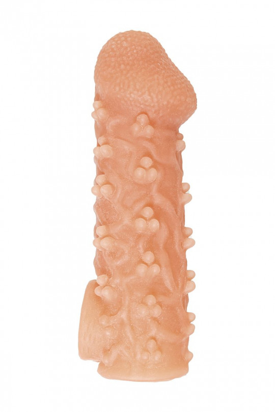 Телесная закрытая насадка с пучками шишечек Cock Sleeve 009 Size S - 13,8 см.