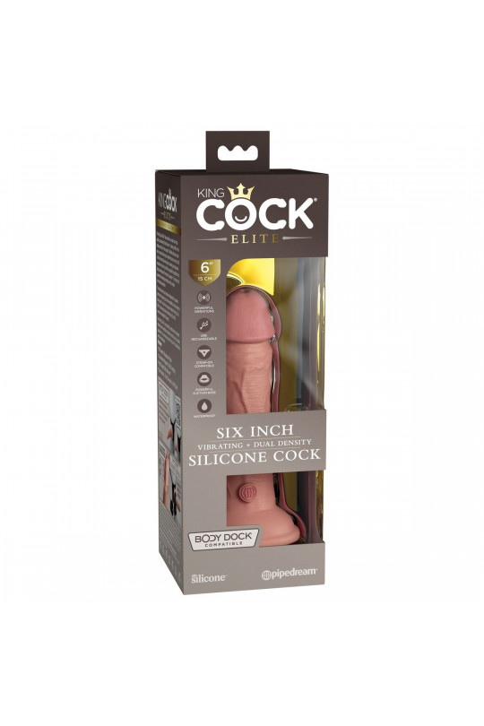 Телесный вибратор-реалистик на присоске 6  Vibrating Silicone Dual Density Cock - 17,8 см.